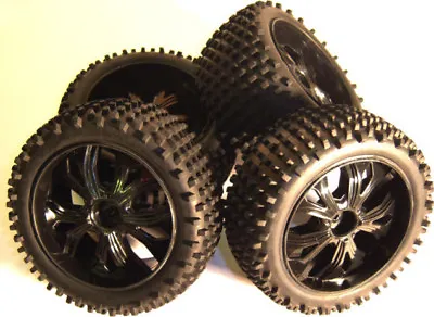 BS937-001/2 1/10 Scale RC Buggy Off Road Wheels And Tyres X 4 Black Oversized • £25.64