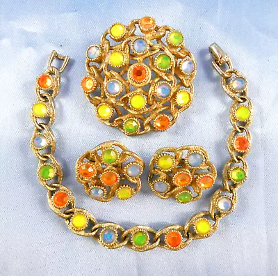 Vintage SARAH COVENTRY Moon Lites 3 Piece Set Brooch Pin Bracelet Earrings FAB! • $49.99