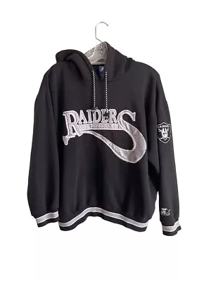 Vintage LA Raiders Starter Sweatshirt Hoodie Men Medium Black 90s NFL Script • $50.88