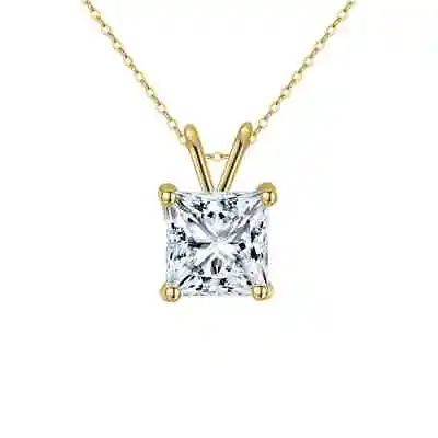 18K Yellow Gold 2 Carat Created Cubic Zirconia Princess Necklace Plated 18 Inch • $10.99