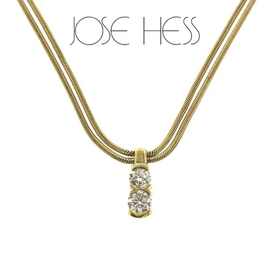 $1050 • Buy Jose Hess Diamond Pendant 18k Yellow Gold Double Chain Necklace 161663A