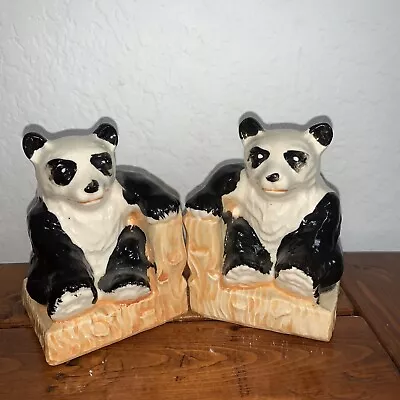 VTG PANDA BEAR Bookends 5  JAPAN Porcelain Sitting Ceramic Novelty Black White • £14.24