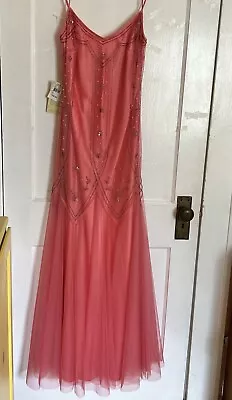 Vintage Y2K Gatsby Evening Prom Mermaid Coral Beaded Formal Dress Bollywood 7/8 • $49.99