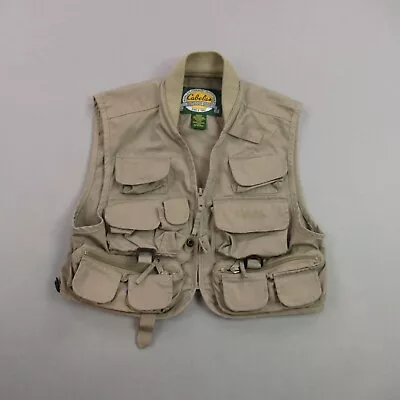 Cabelas Fishing Vest Boys Small Medium Tan Pockets Outdoors Lightweight • $19.97