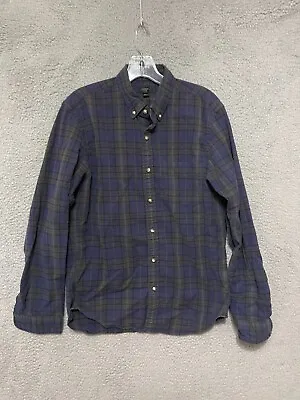 J Crew Shirt Mens Medium Blue Green Flannel Plaid Button Up Slim Fit Long Sleeve • $11.99