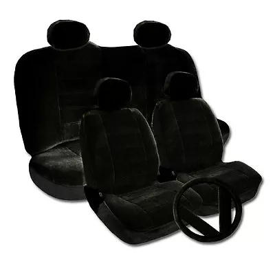 New Velour Fabric Car Seat Covers Universal Size Support Split Rear Seat  Black • $47.11