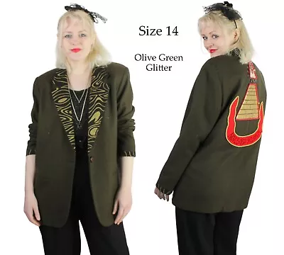 Desperately Seeking 80s Pyramid Style Size 14 Olive Green Glitter Susan Jacket • $192.50