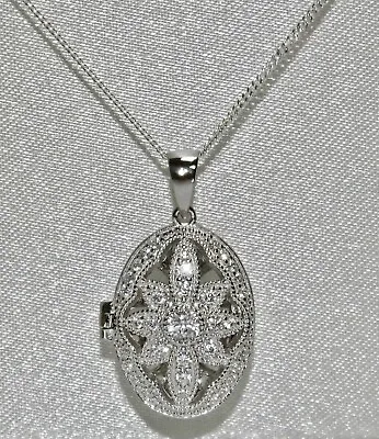 £30.95 • Buy Sterling Silver 925 Diamond Vintage Style Locket / Pendant Necklace -Gift Boxed 