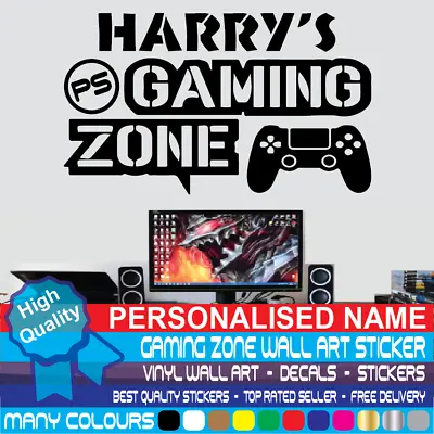 £5.99 • Buy Personalised Gaming Zone Gamer Name Wall Art Decals Stickers Boys Bedroom Vinyl