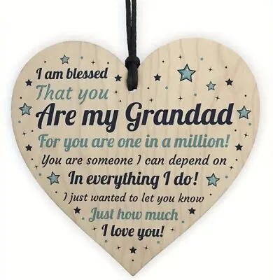 Grandad I Love You Wooden Heart Plaque Fathers Day Birthday Christmas Gift NEW • £3.90