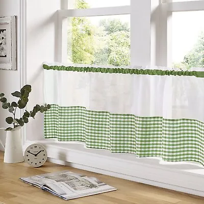 Voile Gingham Kitchen Bathroom Cafe Panels Ready Made Curtains 18  Or 24  Drop • £7.60