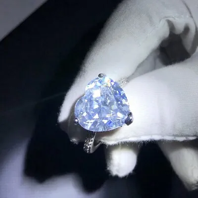 925 Sterling Silver Ring Love Heart Shiny Zircon Rings Women Wedding Jewelry • $7.99