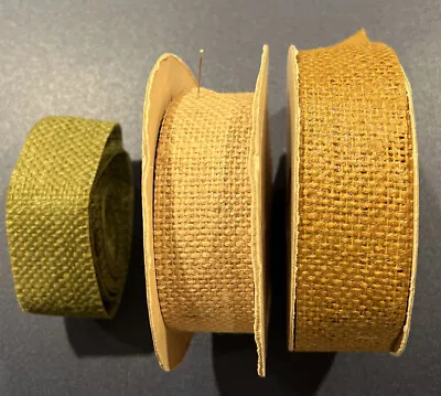 3 Vintage Burlap Ribbon Natural Brown Green 1.5” Wide Burlex Weather Proof Lot • $19.99