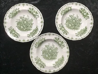 Trio Masons Ironstone Rimmed Soup Bowls-Green-Fruit Basket-25.5cm-Set Of Three • £22