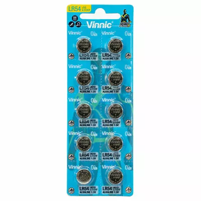 10 X Vinnic LR54 Batteries L1131F AG10 Alkaline Button Cells 189 V10GA 1.5V • $12.90