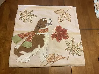 Pier 1 One Embroidered  Autumn Dog  Spaniel Beagle Pillow Oversized 17”x17” • $24.90