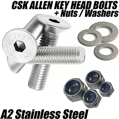 M3 A2 Stainless Steel Countersunk Screws Socket Bolts + Nyloc Nuts + Washers • £2.92