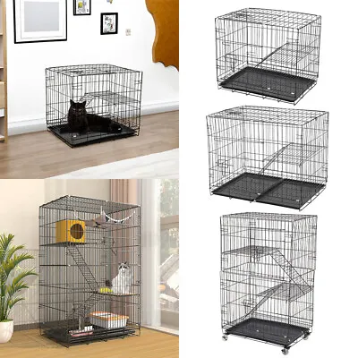 Collapsible Pet Cat Rabbit Cage 2/3 Tier Metal Wire Cat House Playpen With Tray • £23.95