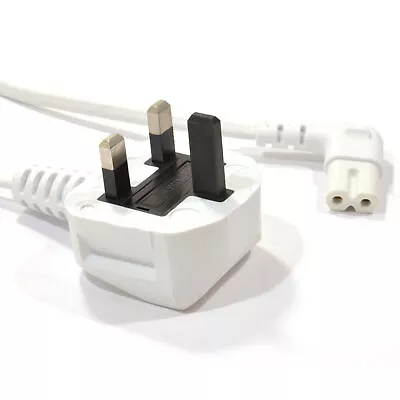 5m Power Cord UK Plug To Right Angle Figure 8 Lead Cable C7 5m WHITE [008097] • £8.17