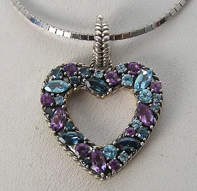 Sterling JAI John Hardy Amethyst Blue Topaz Heart Enhancer 24   Necklace Pendant • $149.99