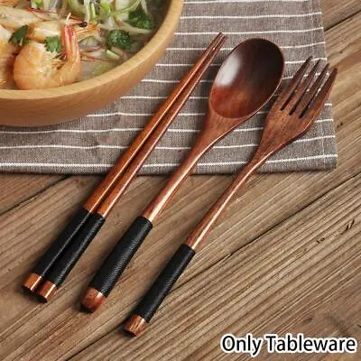 £6.10 • Buy Japanese Style Wooden Spoon Fork Bag Cutlery Cloth Chopsticks Natural Set UK ST