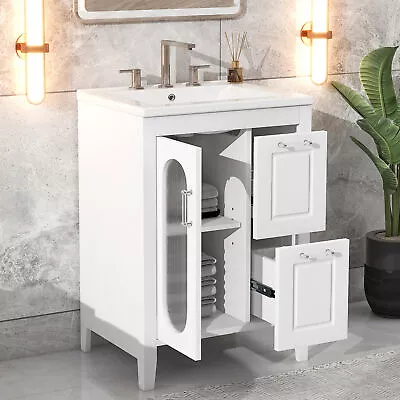 24'' Bathroom Vanity W/ Sink Freestanding Vanity Storage Cabinet 2 Drawers • $298