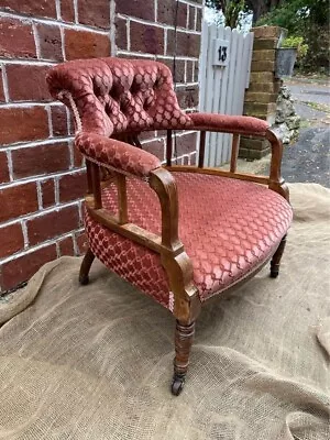 Antique Blush Pink Captains Armchair Decorative Victorian Chair • £165