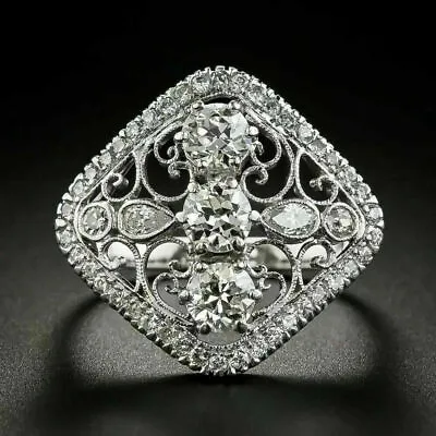 Filigree Vintage Wedding Ring 14K White Gold Plated 1.8 Ct Cubic Zirconia Ring • $155.88