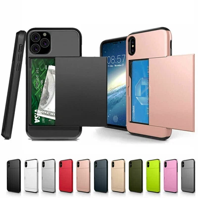 $9.98 • Buy Hard Armor Case Cover Slide Card Slot Holder For IPhone 14 13 12 11 Pro Max 8 XS
