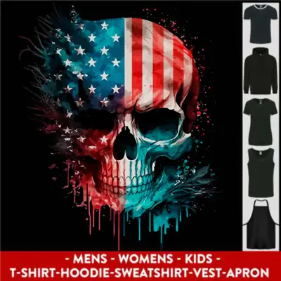 American Flag Skull USA Biker Motorcycle Veteran Mens Womens Kids Unisex • £10.99