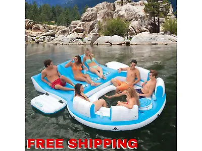 Huge Inflatable Floating Island 7 Person Oasis Lounge Pool Lake Party Water Raft • $158.91