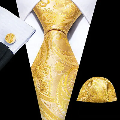 Silk Mens Tie Set Necktie Pocket Square Cufflinks Optional Wedding Party Office • £9.59