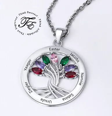 7 Stone Mothers Necklace Family Tree  7 Name 7 Birthstone Grandmother's Necklace • $61.50