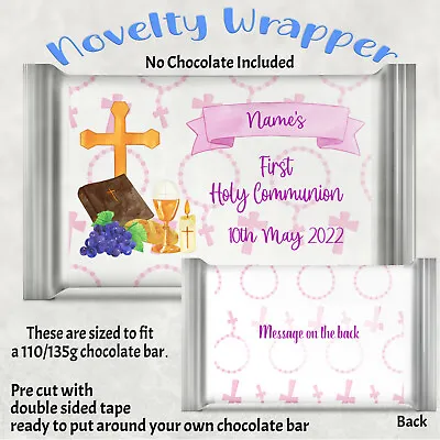 £1.99 • Buy First Holy Communion Personalised Chocolate Bar Wrapper Pink Or Blue Design