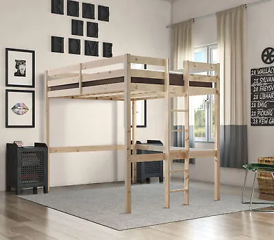 Loft Bunkbed Double 4ft 6 Solid Pine High Sleeper Bunk Bed - HEAVY DUTY (EB65) • £279.95