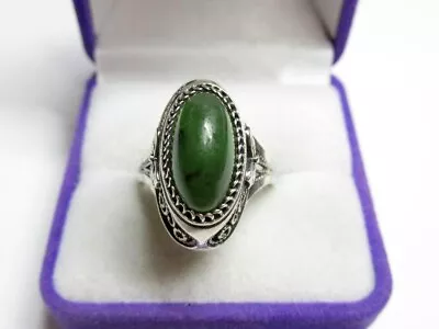 Vintage Russian Soviet Sterling Silver 875 Ring Jade USSR Women's Jewelry 8.5 • $145