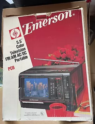 Vintage 1990 Emerson 5.5” Color Television FM AM AC/DC Portable PC6 • $54.99