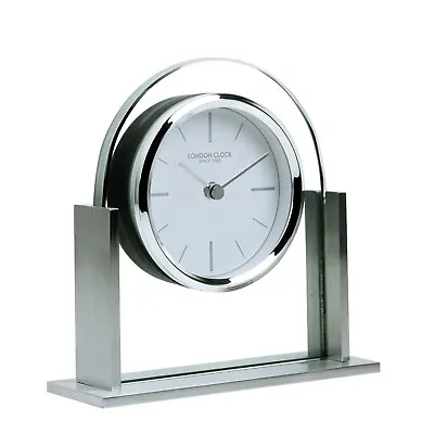 Silver Tone Brushed Metal And Glass Battery Mantel Clock By London Clock 03132 • £49.95