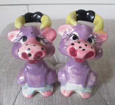 Vintage Ceramic Purple Cow Babies Salt & Pepper Shaker Set Japan • $9.99
