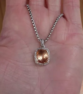 Retired David Yurman Noblesse Morganite & Diamond Pendant W/Chain - 925 Sterling • $399.99