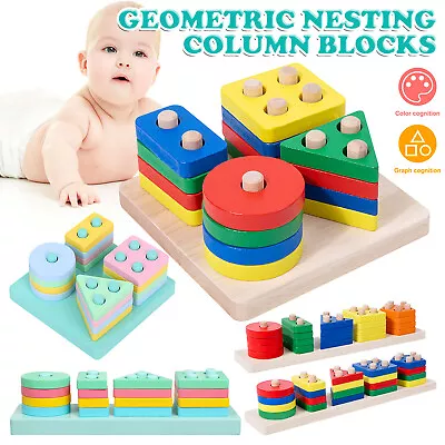 Creative Toys For 1 2 3 Year Old Boys Girls Wooden Sorting Stacking Geometric • $21.99