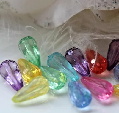 50/100 Acrylic Beads Drops 9 X 18 MM Faceted Jewellery Beads Craft • £5.12