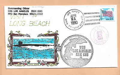 U.s.s. Los Angeles Apr 211990 Long Beach Hand Colored   Naval Cover • $3