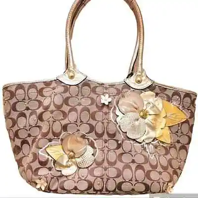 COACH Leather FLOWERS Signature Floral Gold Tote Shoulder Bag LIMITED EDITION • $80