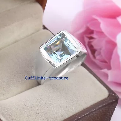 Natural Blue Topaz Gemstone With 925 Sterling Silver Ring For Men's #9060 • $80.75