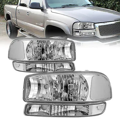 For 1999-2006 GMC Sierra/ 00-06 Yukon 4Pcs Factory Chrome Headlights+Bumper Lamp • $53.49