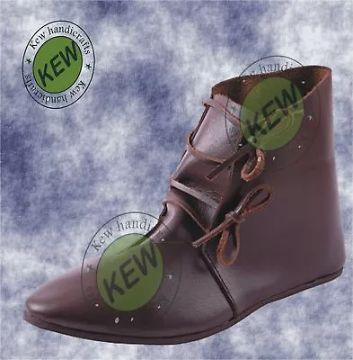 MEDIEVAL-RENAISSANCE-VIKING-MUSKETEER-PIRATE-Mens-Brown-Leather-BOOTS-SHOES-5-5 • $70