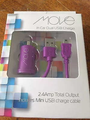 MOVE IN-CAR DUAL USB CAR CHARGER 2.4amp PURPLE+MINI USB PICKUP WELCOME       ER1 • $18