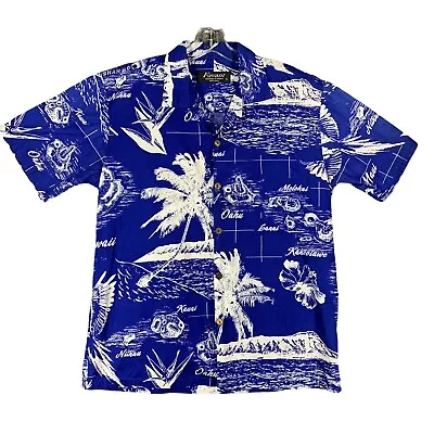Favant Men’s L Hawaiian Shirt Coconut Buttons Blue White Cotton Short Camp Beach • $15.87