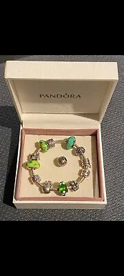 Pandora ALE 925 Siver Charm Bracelet Authentic Pandora  Murano Glass Green • $158